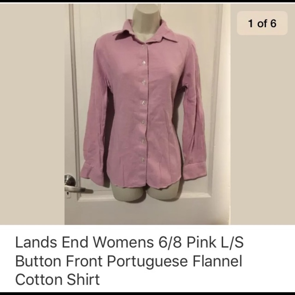 LANDS END BUTTON DOWN WOMENS FLANNEL TOP SIZE 6/8